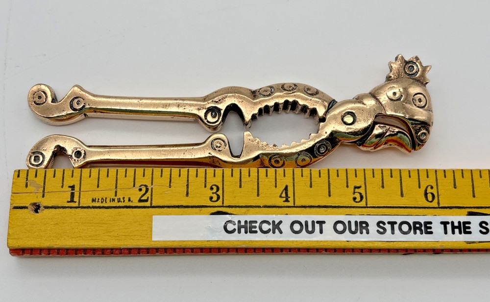 Vintage Solid Brass Rooster Bird Nutcracker Antique Unique Funny Statement Piece