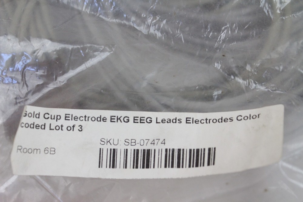 3 Used Gold Cup Electrode EKG EEG Leads Electrodes Color coded