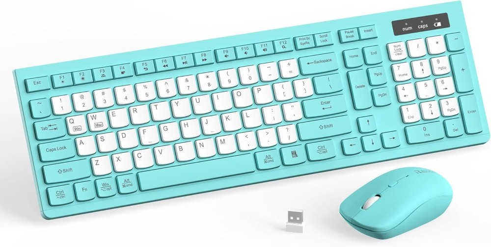 Wireless Keyboard and Mouse Combo, Full-Sized Wireless Keyboard and Adjustable D