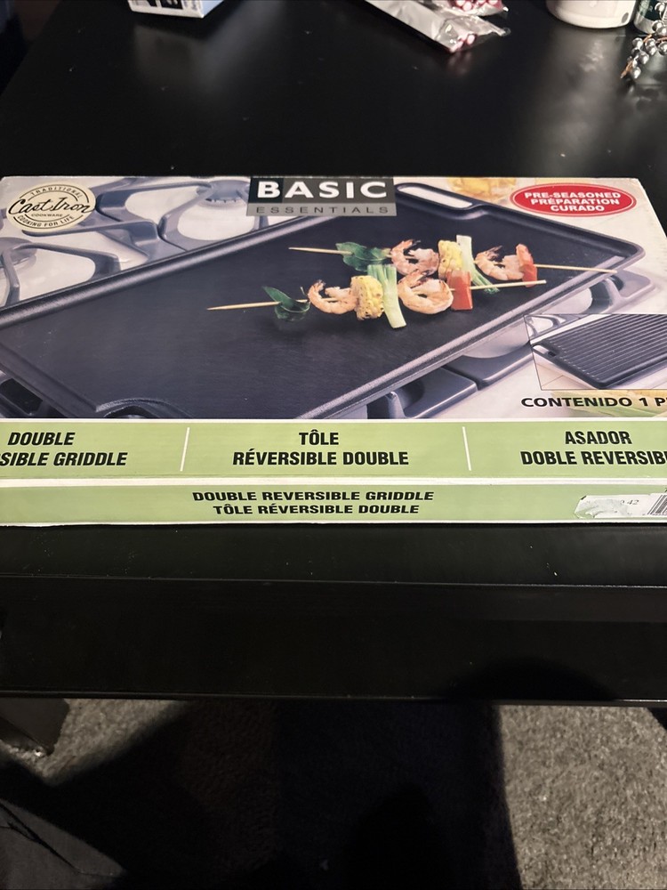 Basic Essentials Double Reversible Cast Iron Grill New