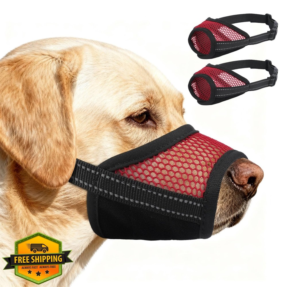 PURRLIA Red M Dog Muzzle 2 Pack Mesh Soft Breathable Drinkable