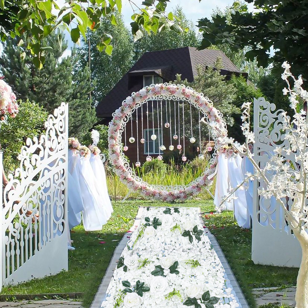 6 Pcs Hydrangea Rose Flower Wall Panel Wedding Party Backdrop Home Decor White