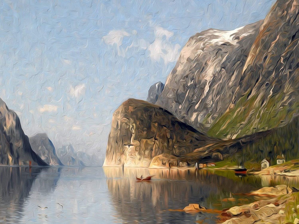 FJORD by A. Normann river mountains Tile Mural Kitchen Backsplash Ceramic 10x8