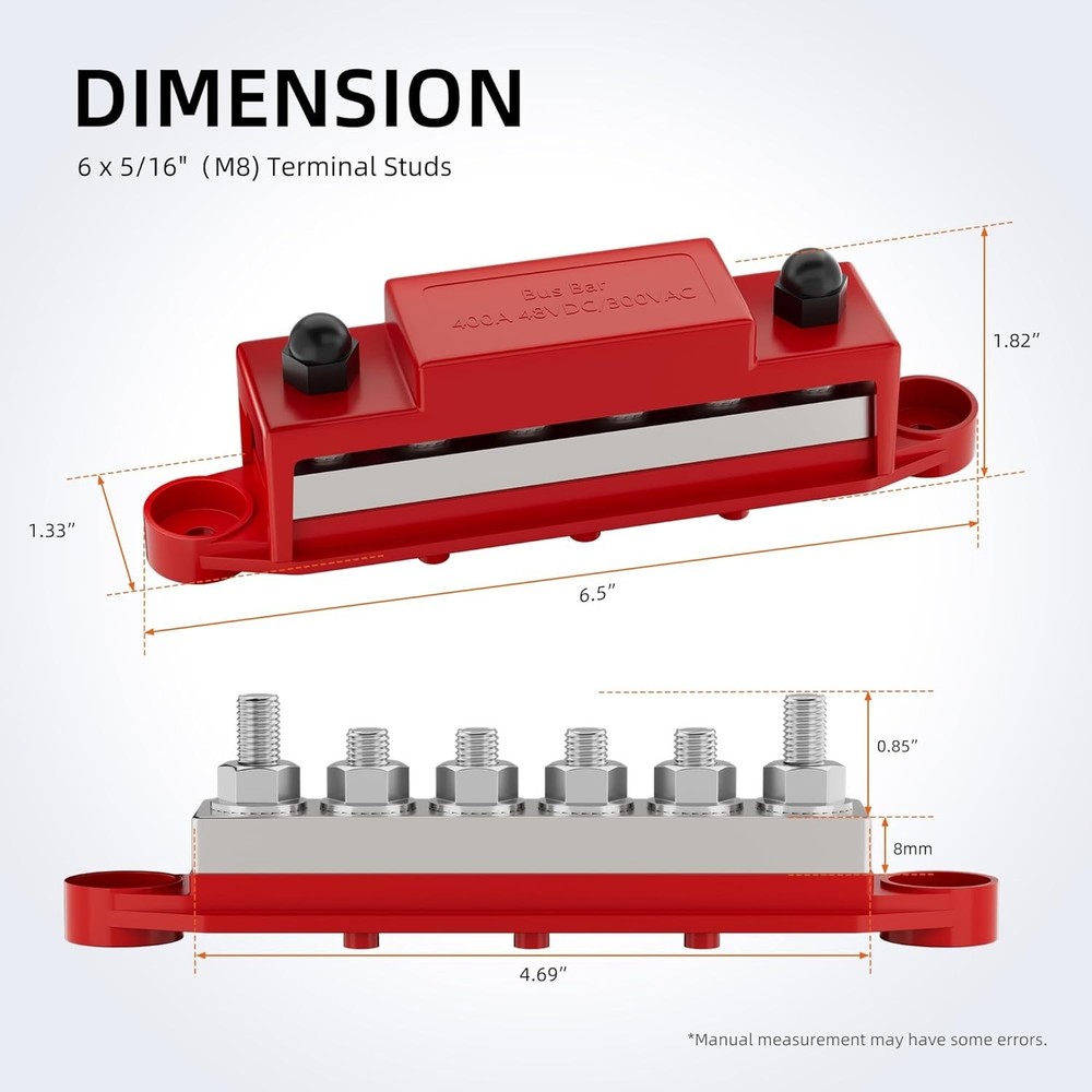 400A 12V Bus Bar Power Distribution Block with 6 Terminal Studs