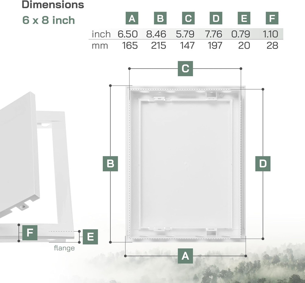 Vent Systems 6'' X 8'' Inch Access Panel - Easy Access Doors - ABS Plastic - Acc