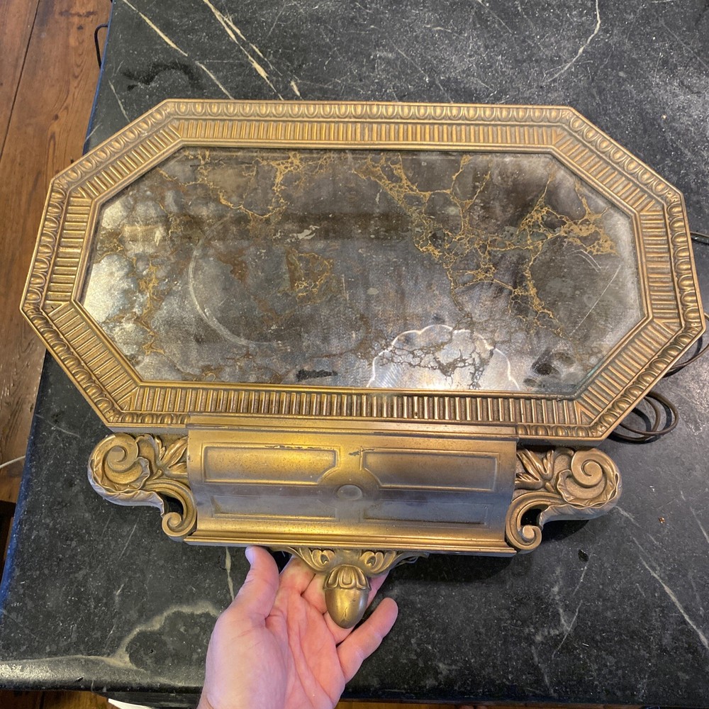 Vintage Original Heavy Brass Mirror With Light