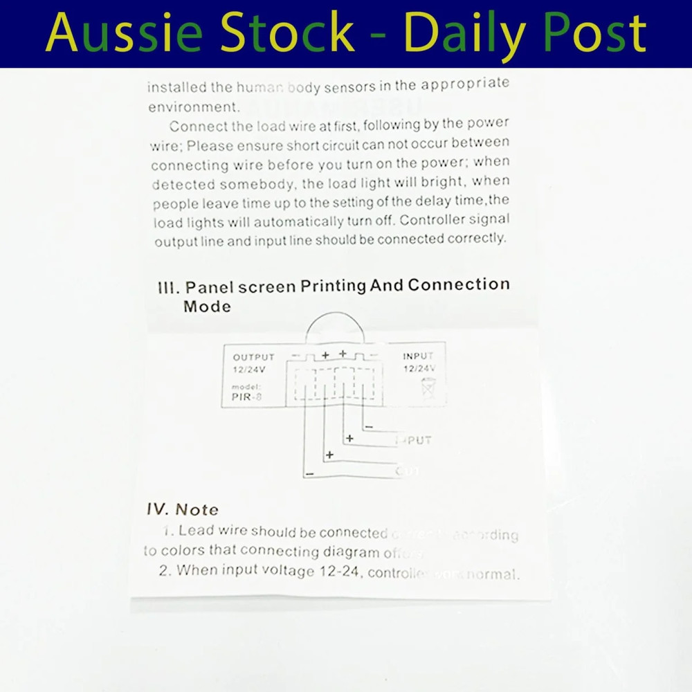 DC 12V 24V 6A Adjustable PIR Motion Sensor Switch Automatic Light Control Switch