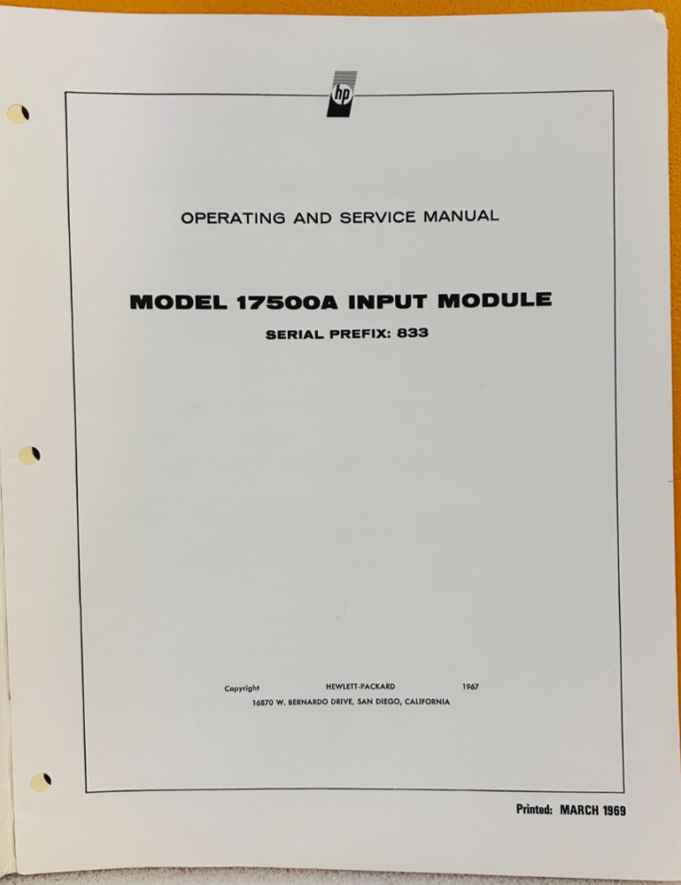 HP 17500-90001 Model 17500A Multiple-Span Input Module Oper & Service Manual.