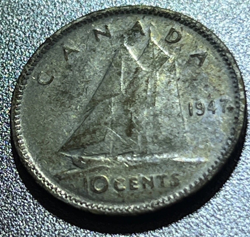1947 ML Maple Canada 10 Cent Dime Silver Composition Canadian Coin