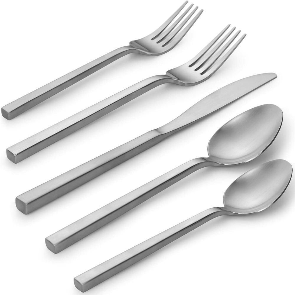 Alata Cube 20 Piece Matte Satin Stainless Steel Flatware Silverware Set
