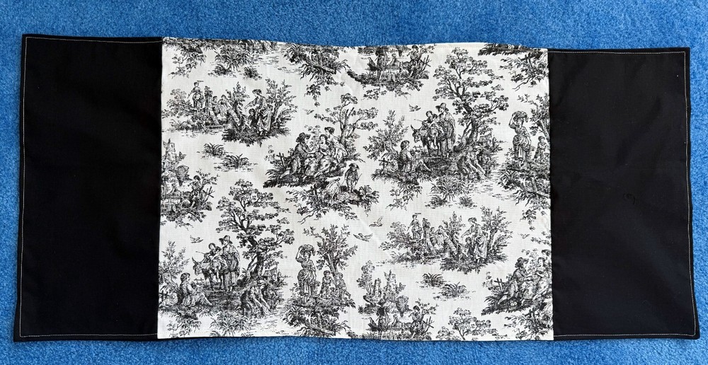 Black & White Fabric Table Runner - handmade- toile Print