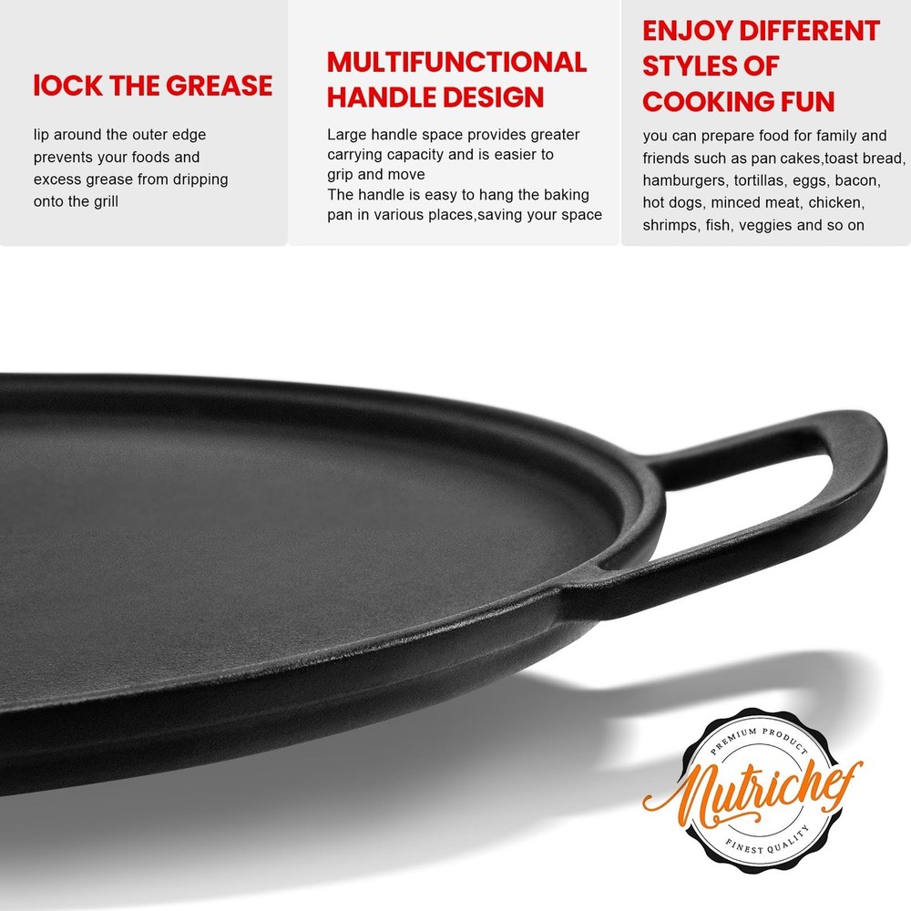 GGC Cast Iron Pizza Pan for Baking, 14" Round Griddle Pans Make Different Dis...