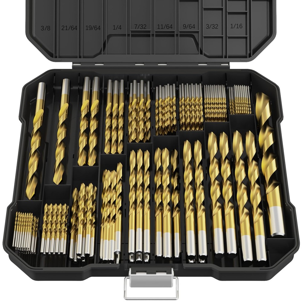 MACXCOIP 230Pcs Titanium Drill Bit Set, 135 Degree Tip HSS Kits,...