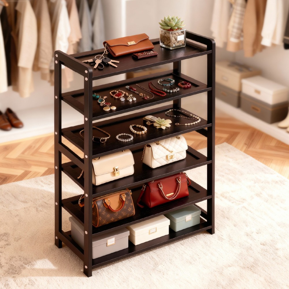 6-Layer Coffee Bamboo Shoe Rack, 68x25x89cm