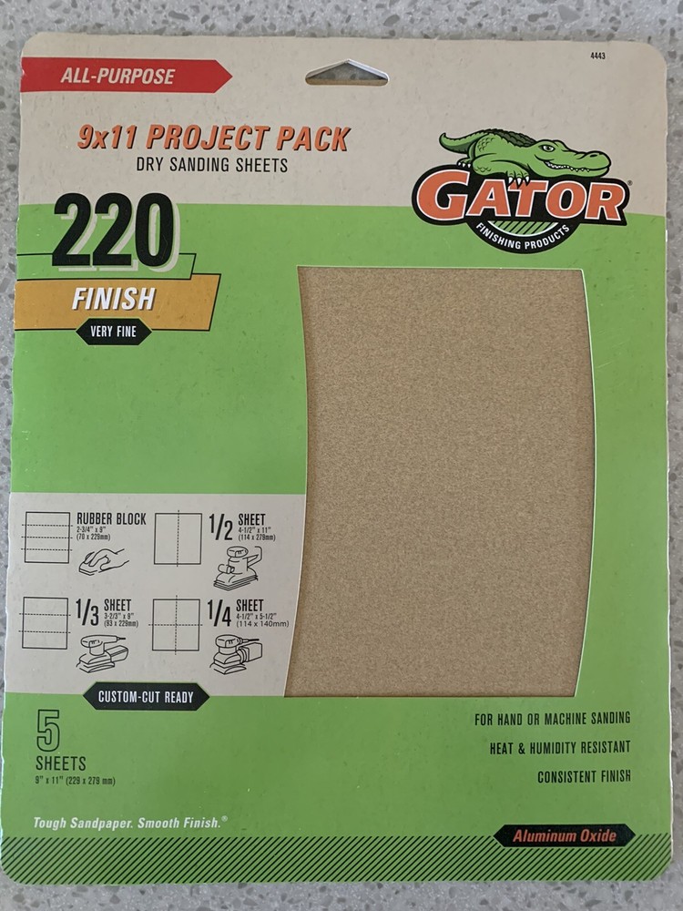 Gator 9x11 Sanding Sheets Project Pack 220 Grit 5 Pack