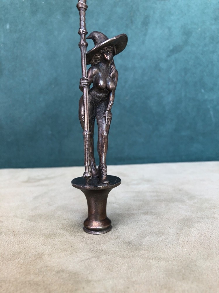 Topless Witch With Staff Pipe Tamper/Figure, Solid Fine Pewter