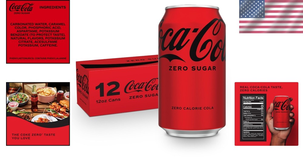 Coca-Cola Zero Sugar, 12 Pack Cans - Refreshing Zero-Calorie Soda Delight
