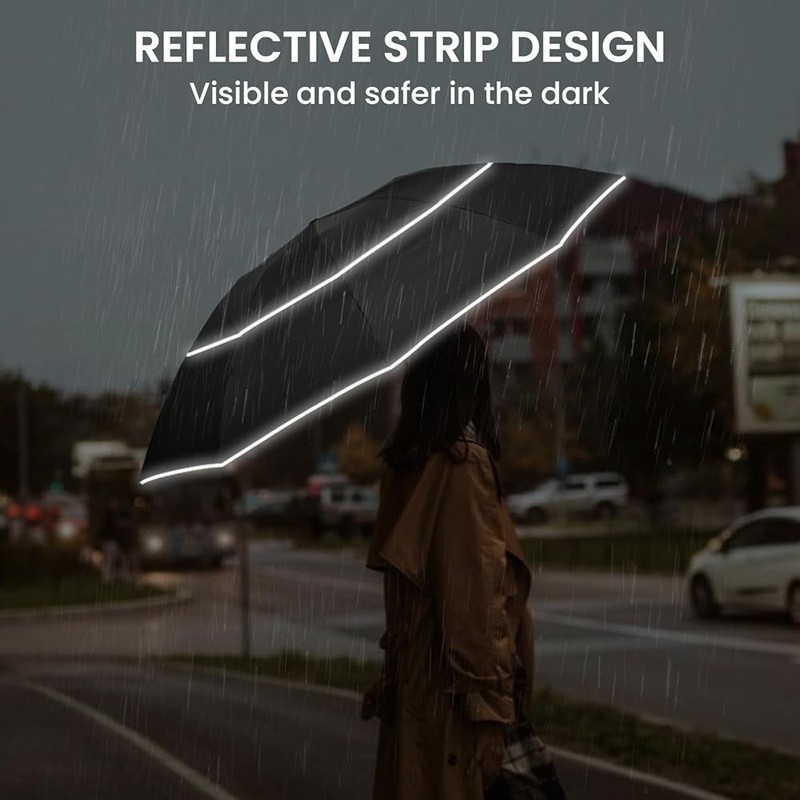 Windproof Compact Golf Umbrella Automatic Open Close Inverted Fold Double Canopy