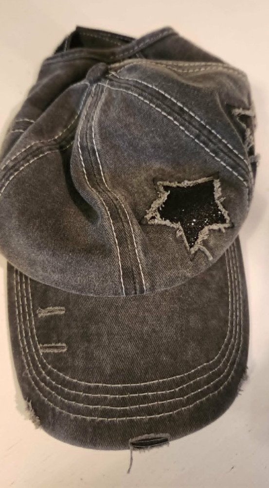 Y2K Star ~ Charcoal Distressed PONYTAIL Baseball Cap