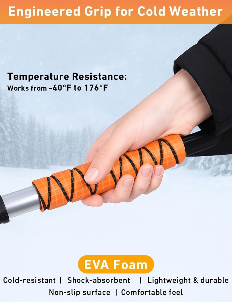 27'' Ergonomic Snow Brush & Ice Scraper Set - Durable, Compact & Lightweight