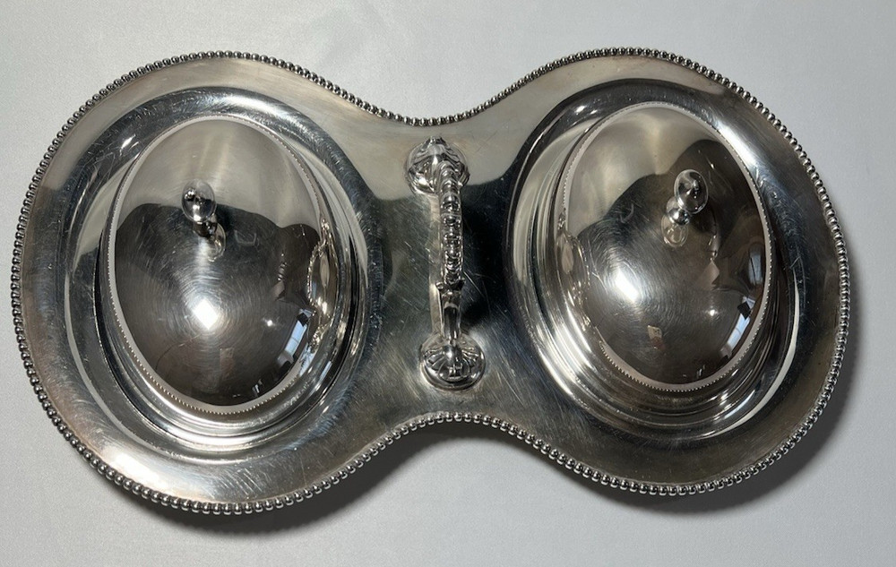Rand Silverplate Covered Serving Dish with Glass Inserts and Lids