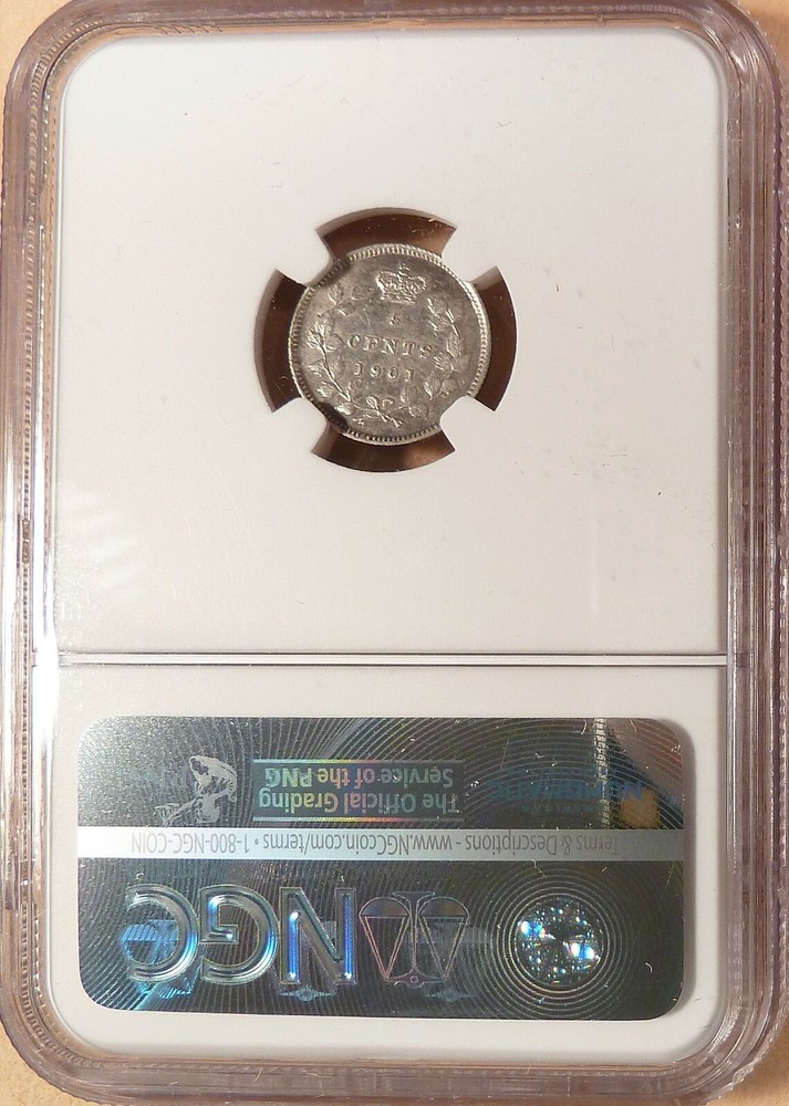 1901 Canada 5c, NGC graded AU55