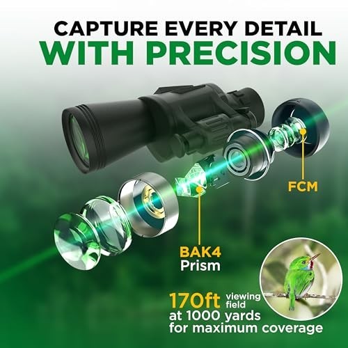 High-Powered 20x50 Binoculars with Smartphone Adapter - Waterproof Compact for B