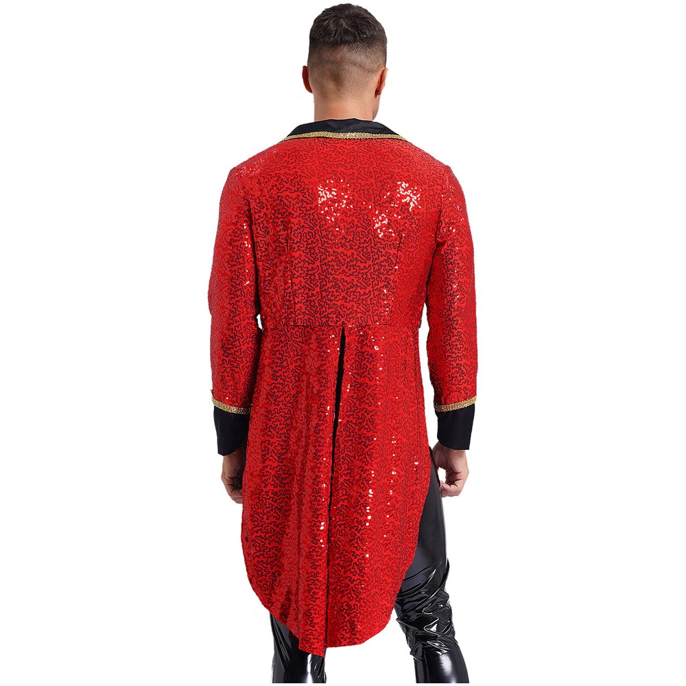 Men's Circus Ringmaster Costume Sequins Tailcoat Blazer Long Sleeve Jackets
