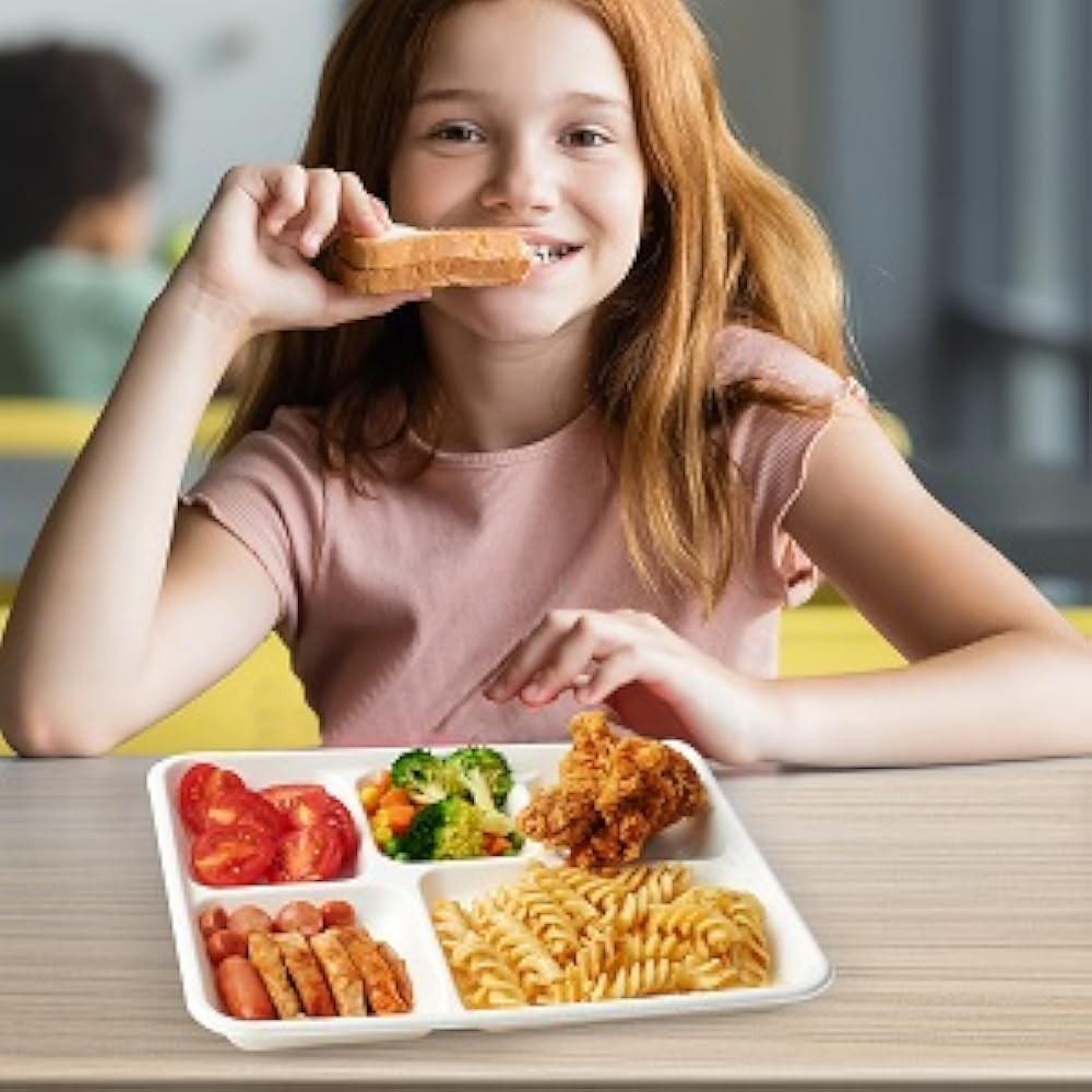 postable 5 partment Plates, Disposable Paper Plates,