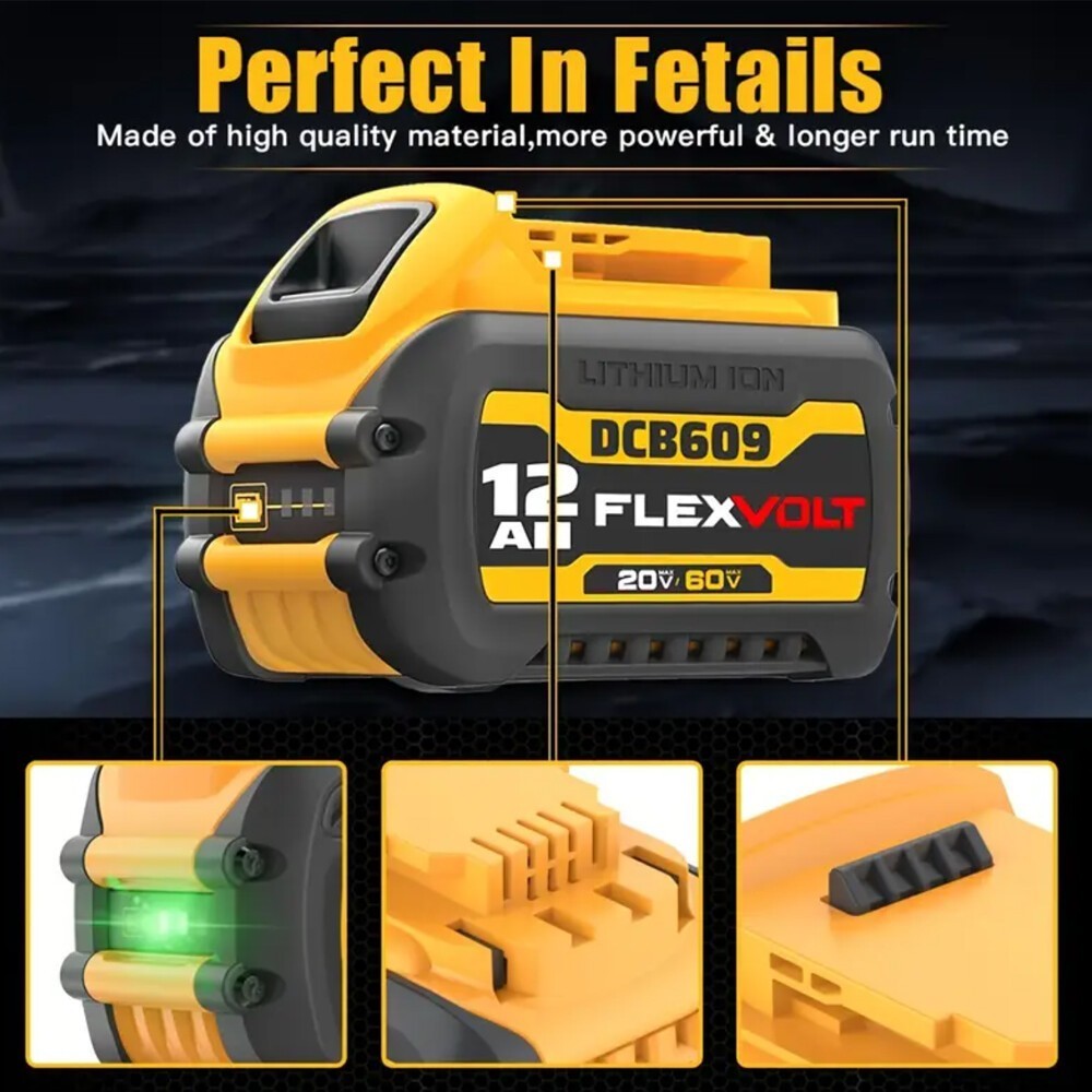 2X 12.0Ah For DEWALT FLEXVOLT DCB609 20V/60V MAX Lithium-lon Battery Replacement