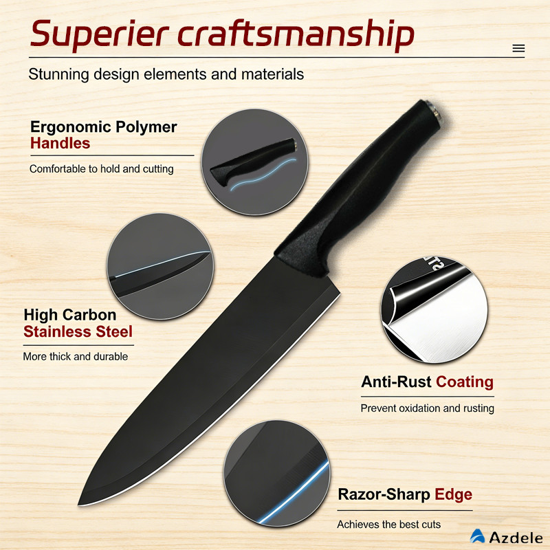 16 Pieces Professional Black Coding Kitchen Knife Block Set with Non-slip Handle