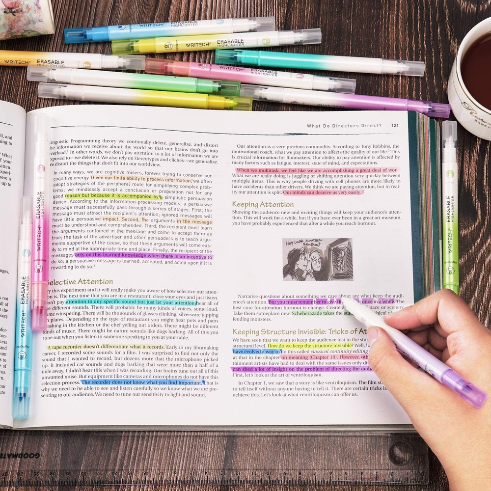 WRITECH Erasable Highlighters Chisel Tip, 12 Count (Pack of 1), Multicolor