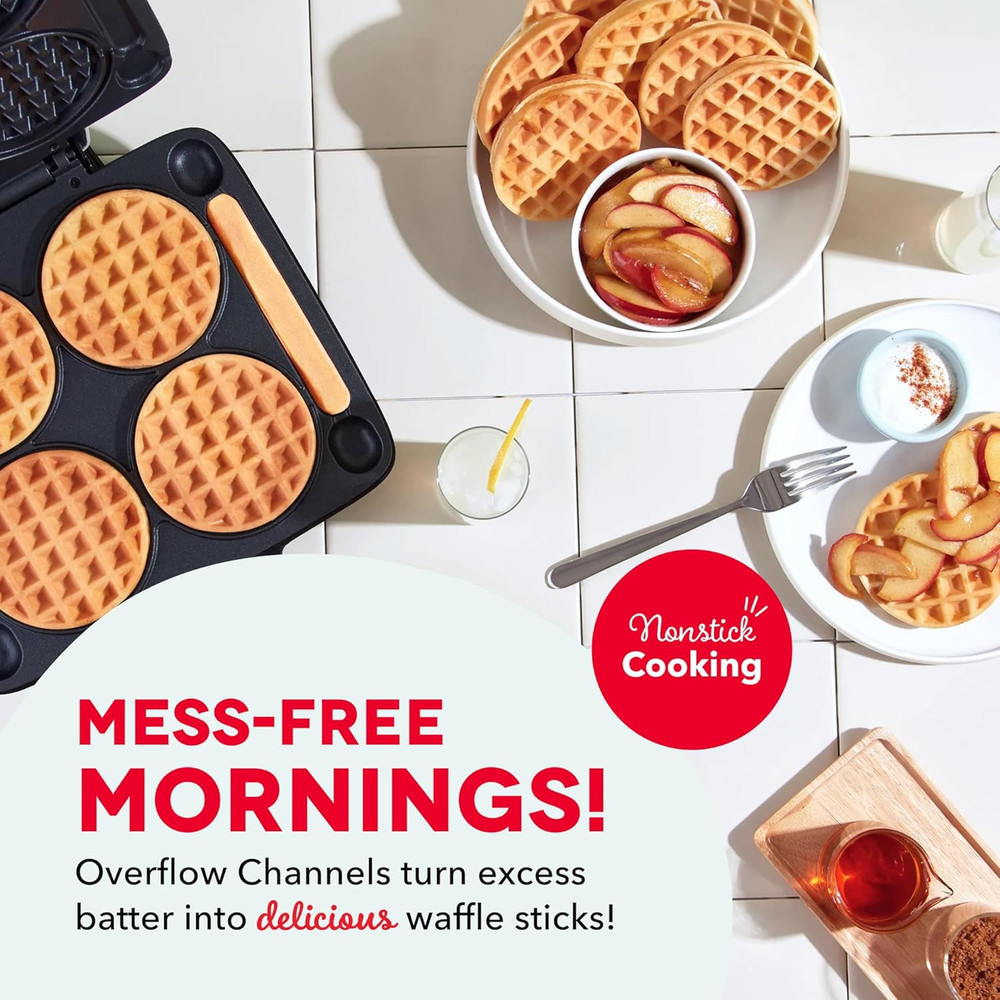 Multi Mini Waffle Maker - Makes Four Waffles at Once for Family Breakfasts - Dua