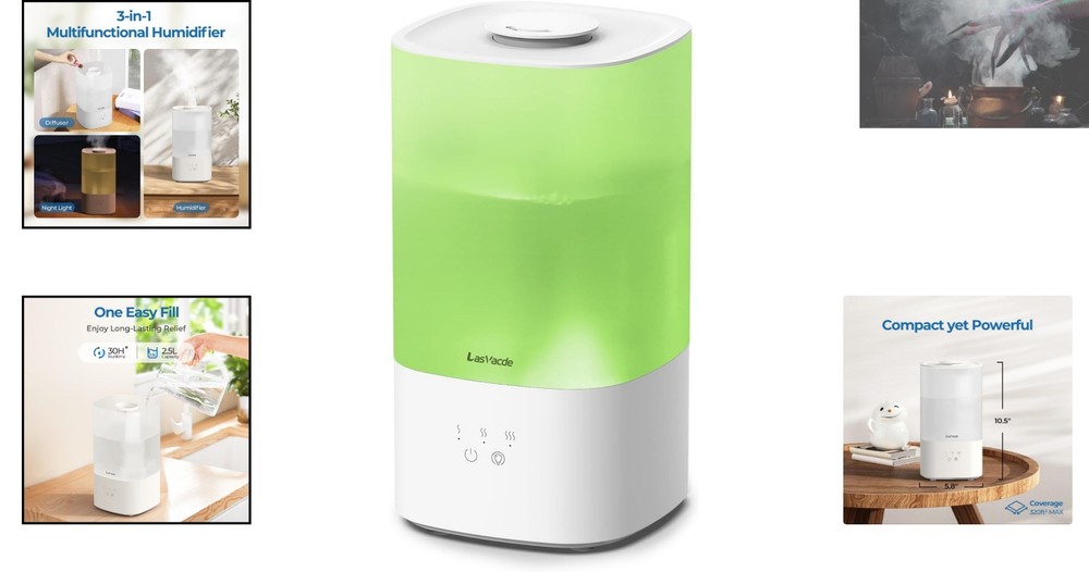 Removable Tank Cool Mist Humidifier with Night Light - 320 sq ft Coverage