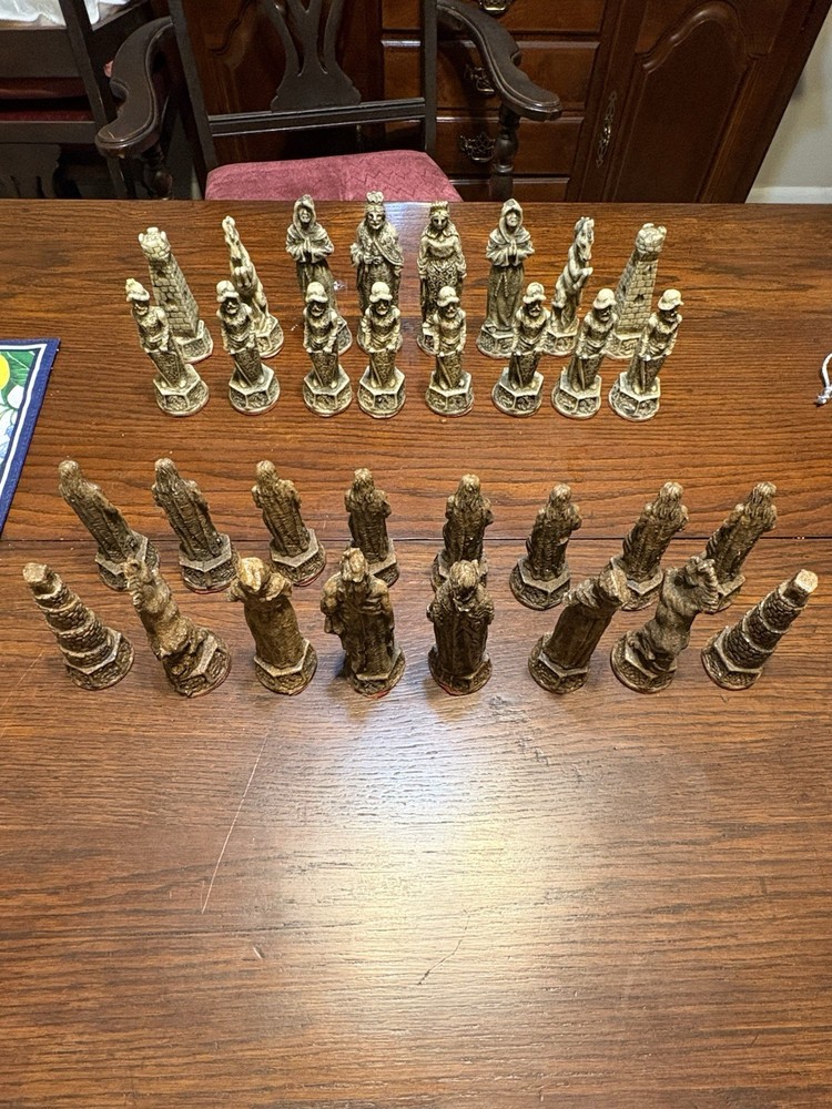 Vintage Aztec Mayan Chess Pieces .