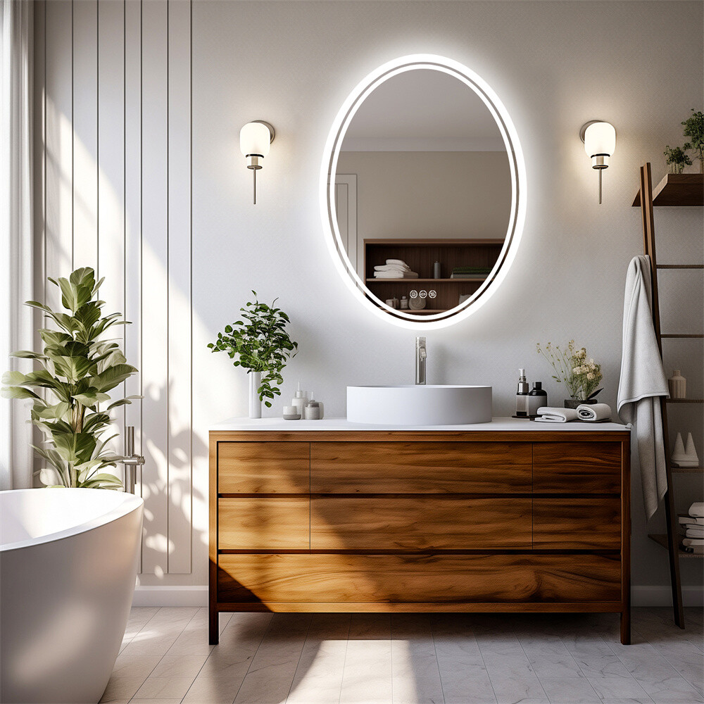 Oval LED Bathroom Mirror with Back Light Large HD Vanity Mirror AntiFog Dimmable