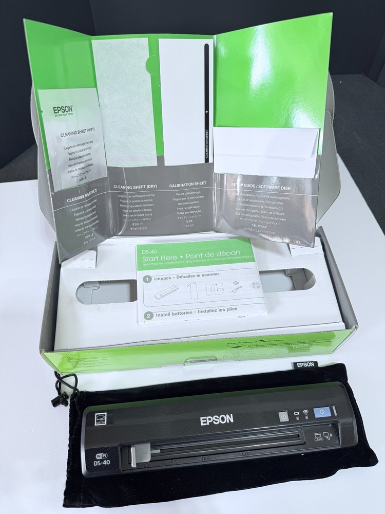 Epson WorkForce DS-40 Wireless Portable Color Document Scanner w/Case - Nice