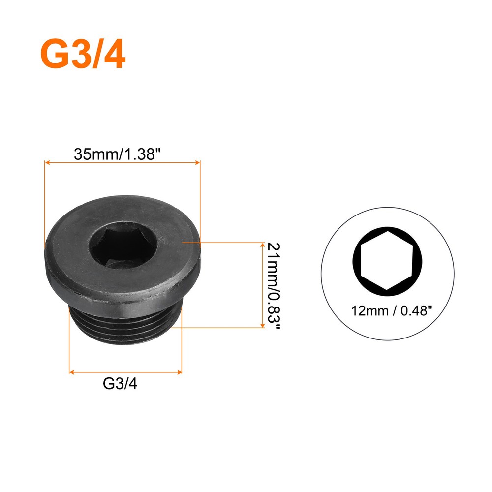 G3/4 Male Outer Head Hex Thread Socket Pipe Plug Fitting, 5Pcs, Black