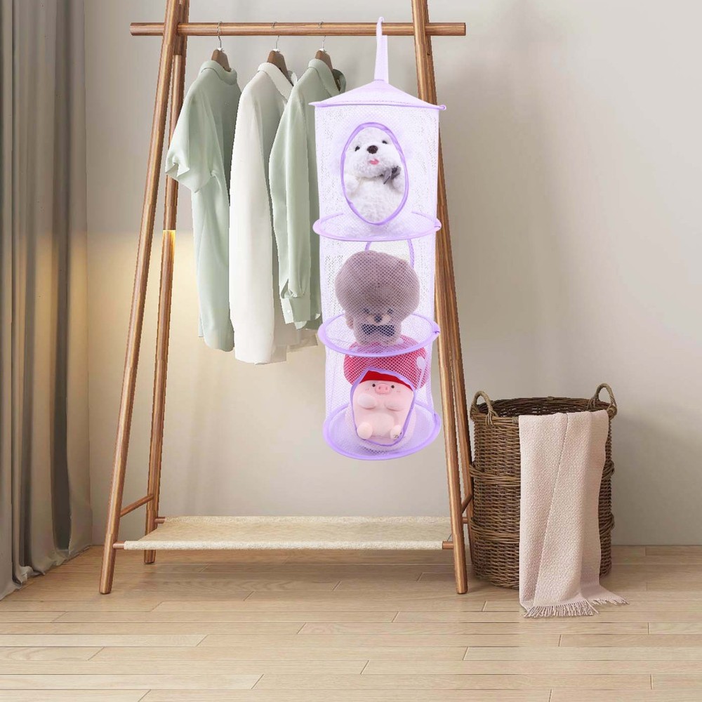 2 Pcs Foldable Multi Layer Mesh Hanging Nets Drying Basket For Socks Clothes