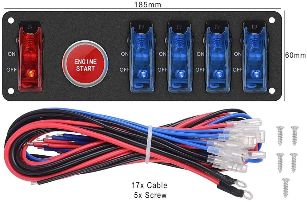 DC12V Flip-Up Ignition Switch Panel 5 in 1 Car Engine Start Push Button LED T...
