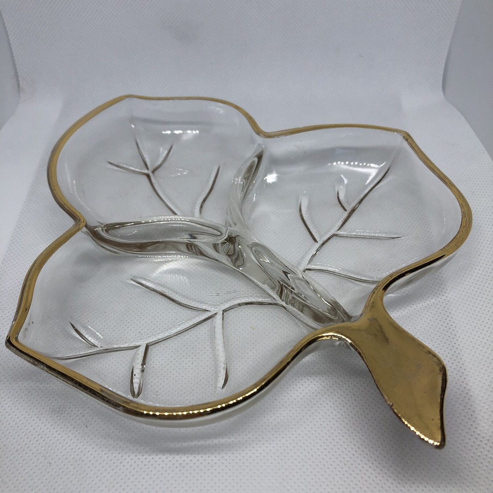 Leaf Divided Gold Trim Nut/Candy Dish