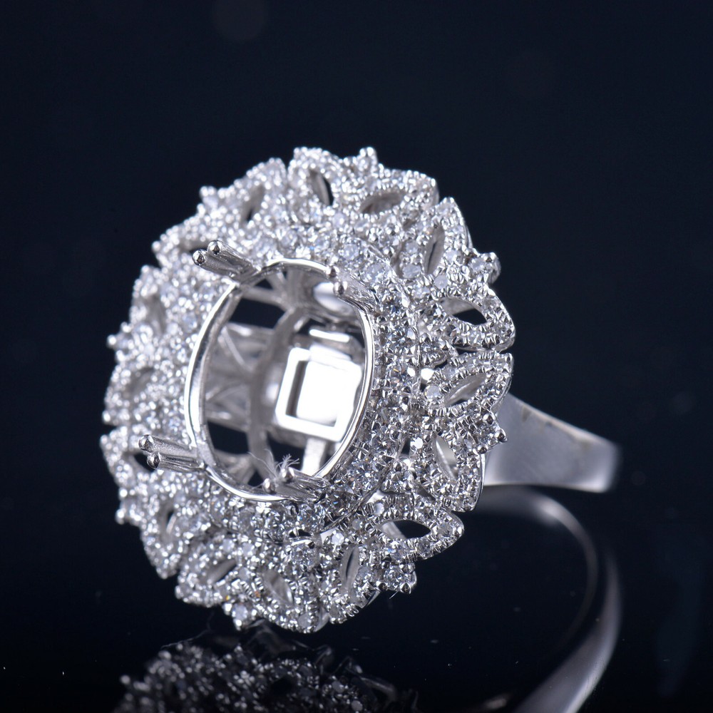 Solid 14K White Gold Natural Diamond Semi Mount Dual-purpose style Ring Setting