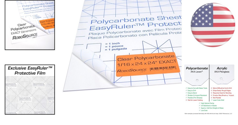 Transparent 24" x 24" Polycarbonate Sheet - Shatter Resistant & Thermoformable