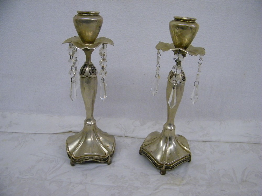 Vintage Silver Crystal Candle Stick Holders