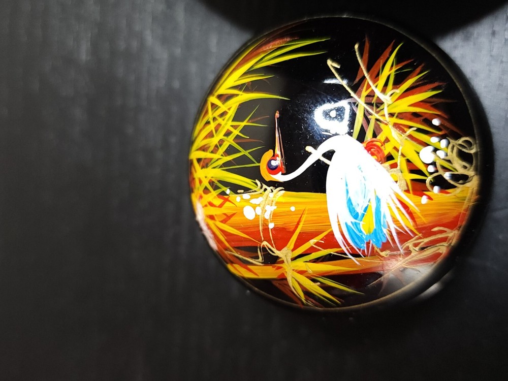 Painted Enamel STORKS ON THREE NESTING TRINKET BOXES Asian Lacquerware VIETNAM