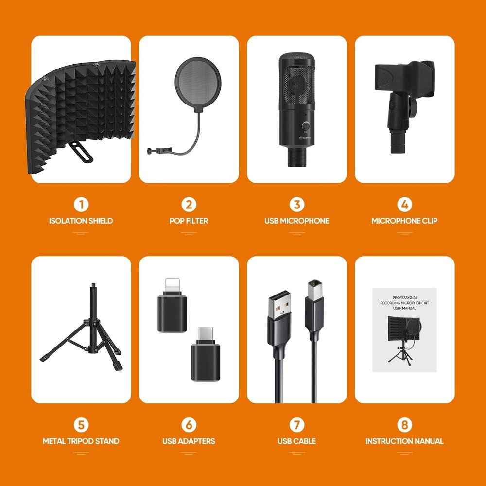 Studio Recording Microphone Isolation Shield with Pop Filter and Metal Tripod...