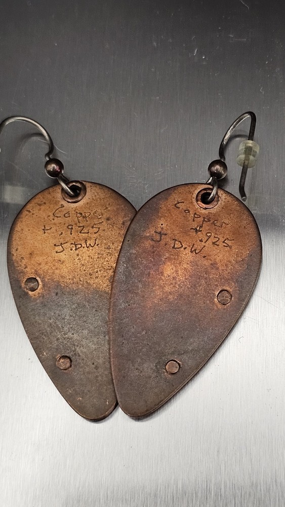 Hand Crafted 925 Silver And Copper Shield Earrings
