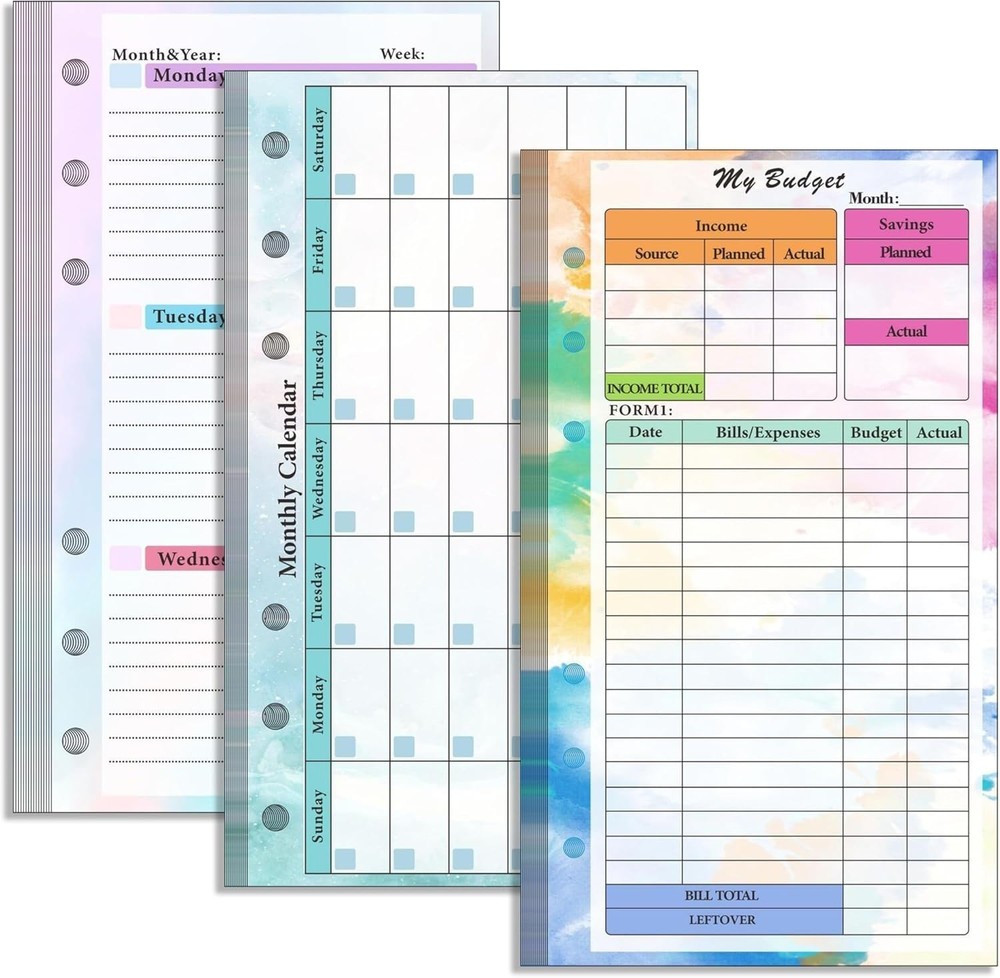 Toplive 3 Pack A6 Planner Refill Paper & Budget Sheets, 3 Pack, Colorful