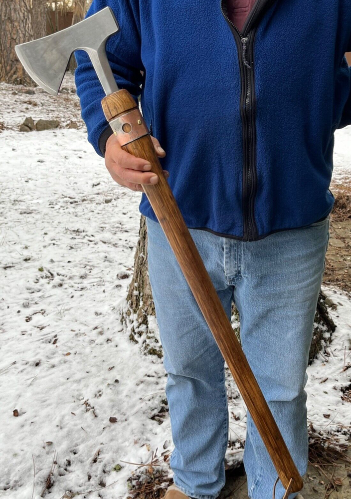 Custom Medieval Style/Scandinavian Battle Axe 38" Long Ash Handle w Copper