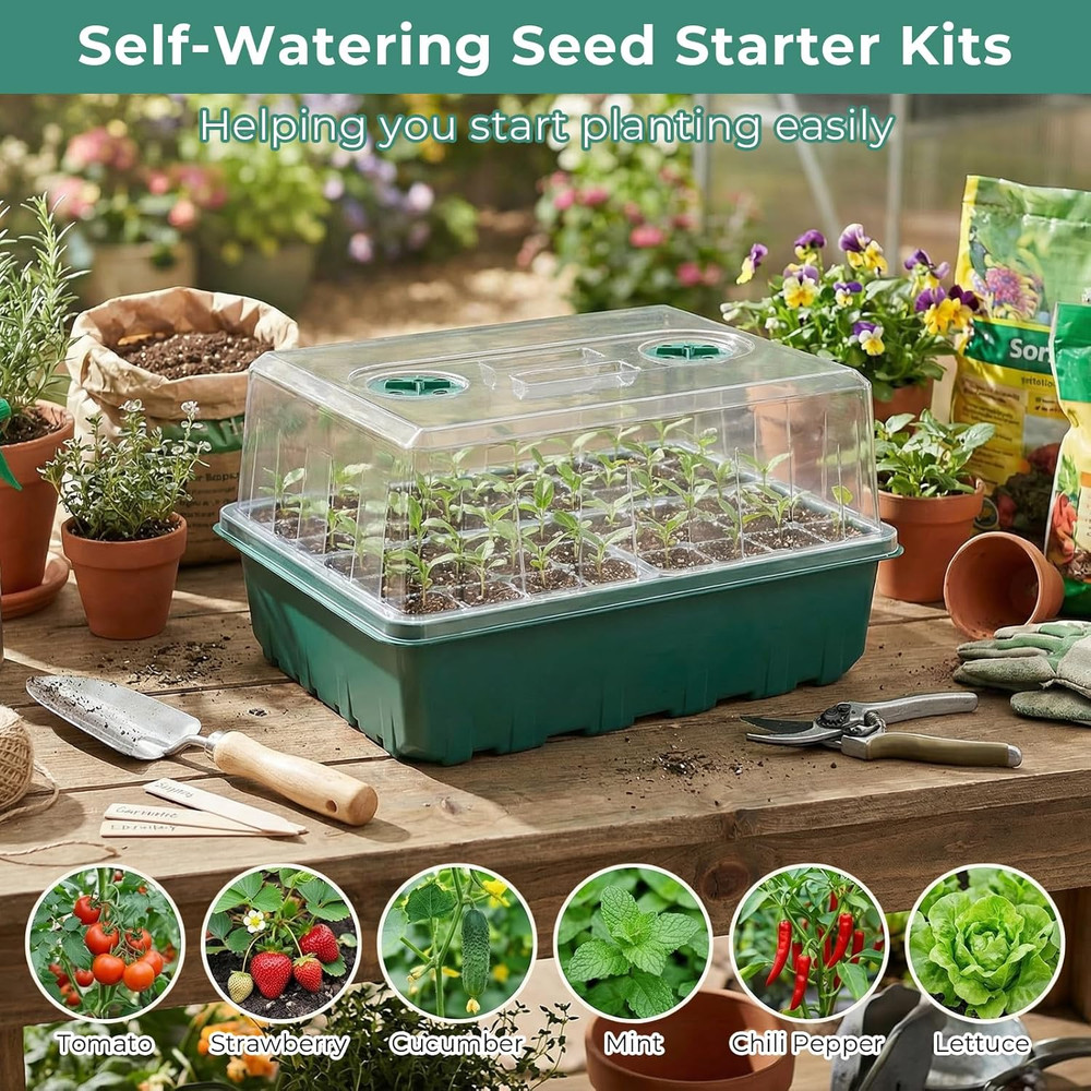Seed Starter Tray Kits, 2 Packs, 96 Cells with Humidity Vented Domes